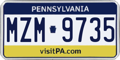 PA license plate MZM9735