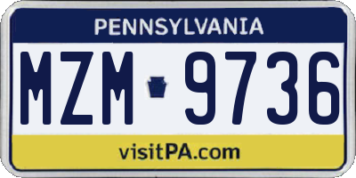 PA license plate MZM9736