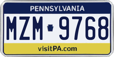 PA license plate MZM9768