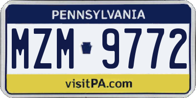 PA license plate MZM9772