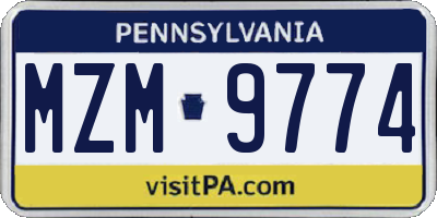 PA license plate MZM9774