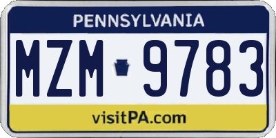 PA license plate MZM9783