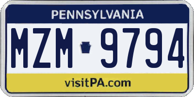 PA license plate MZM9794