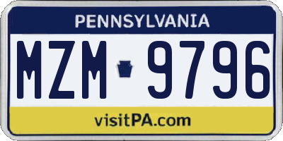 PA license plate MZM9796