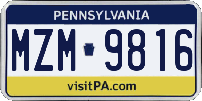 PA license plate MZM9816