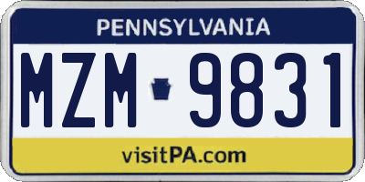 PA license plate MZM9831