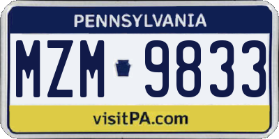 PA license plate MZM9833