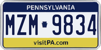 PA license plate MZM9834