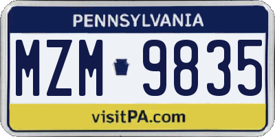 PA license plate MZM9835