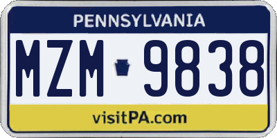 PA license plate MZM9838