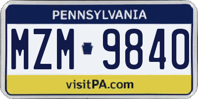 PA license plate MZM9840