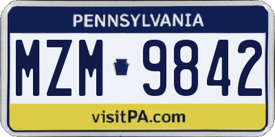 PA license plate MZM9842