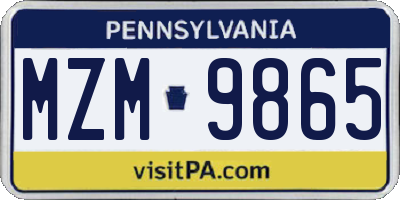 PA license plate MZM9865
