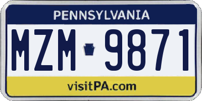 PA license plate MZM9871
