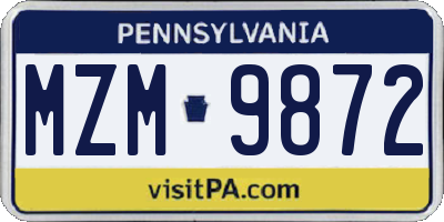 PA license plate MZM9872
