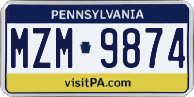 PA license plate MZM9874