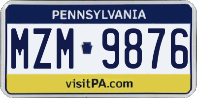 PA license plate MZM9876