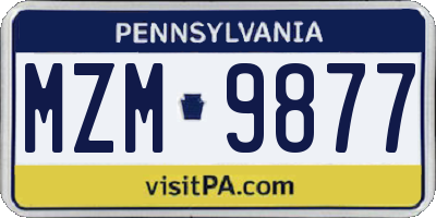 PA license plate MZM9877
