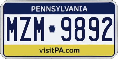 PA license plate MZM9892