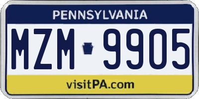 PA license plate MZM9905