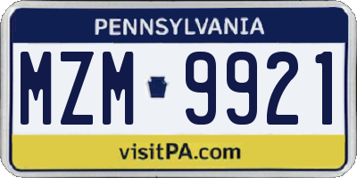 PA license plate MZM9921