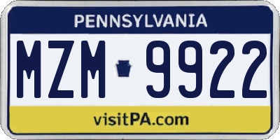 PA license plate MZM9922