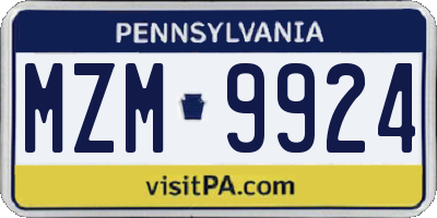 PA license plate MZM9924