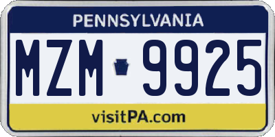 PA license plate MZM9925