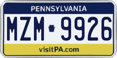 PA license plate MZM9926