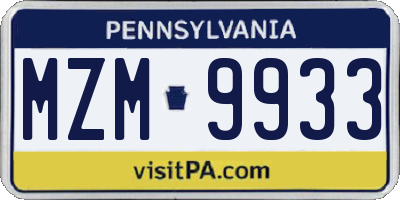 PA license plate MZM9933