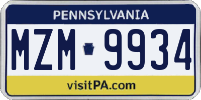 PA license plate MZM9934