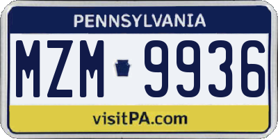 PA license plate MZM9936