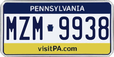 PA license plate MZM9938