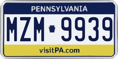 PA license plate MZM9939
