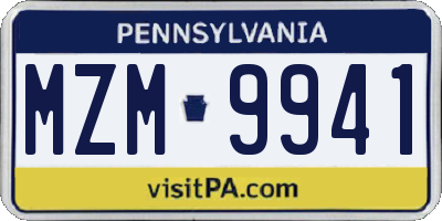 PA license plate MZM9941