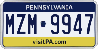 PA license plate MZM9947