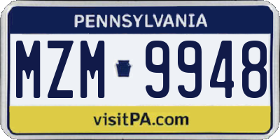 PA license plate MZM9948