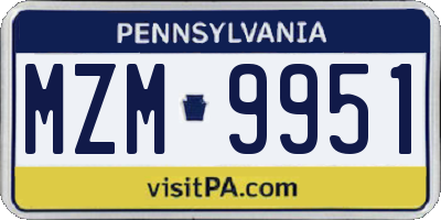 PA license plate MZM9951