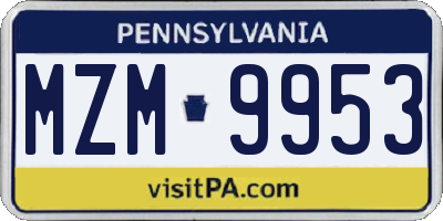 PA license plate MZM9953