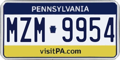 PA license plate MZM9954