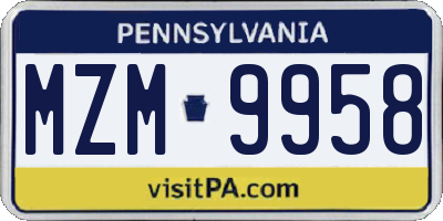PA license plate MZM9958