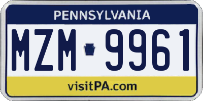 PA license plate MZM9961