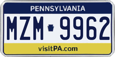 PA license plate MZM9962