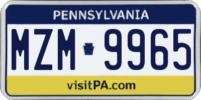PA license plate MZM9965