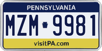 PA license plate MZM9981