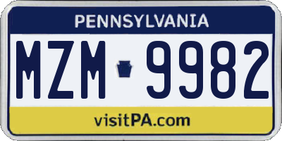 PA license plate MZM9982