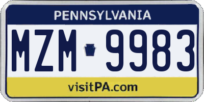 PA license plate MZM9983
