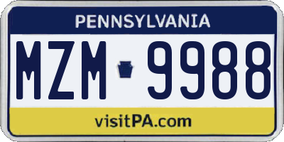 PA license plate MZM9988