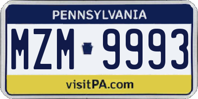 PA license plate MZM9993