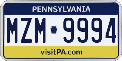 PA license plate MZM9994